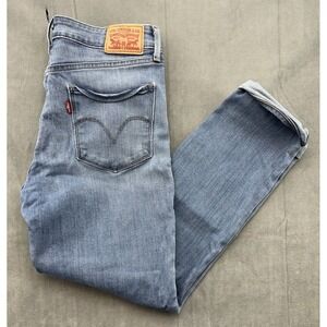Levis Slim Cropped Jeans Womens 28 x24 Blue Mid Rise Distressed Holes Worn Thin